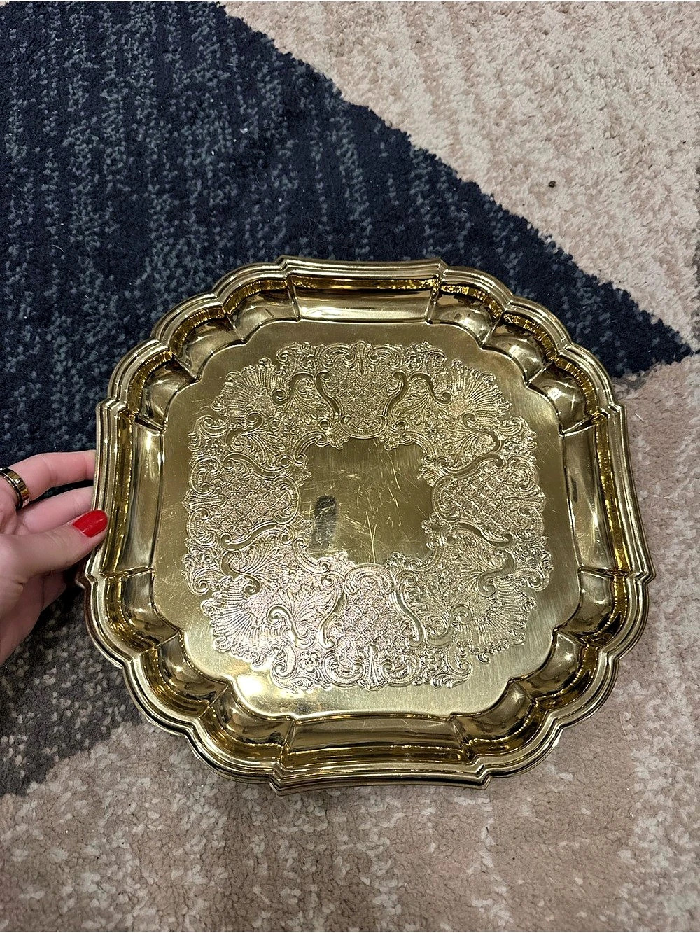 vintage square or scalloped brass serving tray